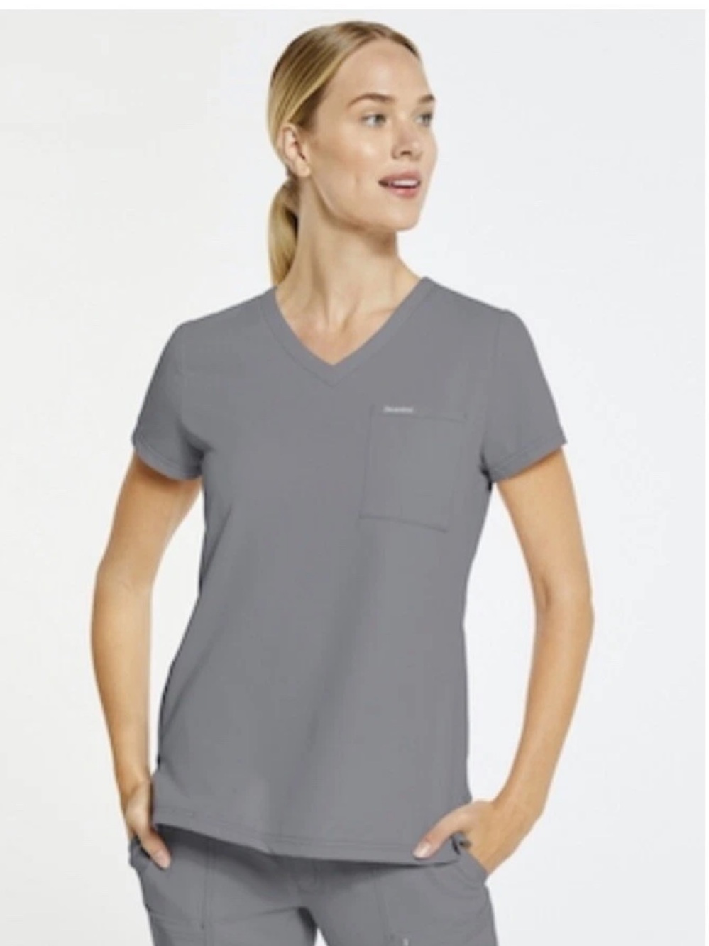 Jaanuu Gray V-Neck Women’s 3-Pocket Scrub Top Women’s Size Small